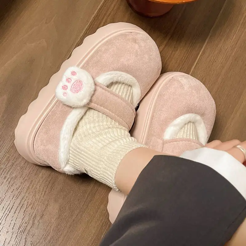 Cute Cat Paw Velcro Winter Fleece Slippers - Image 5