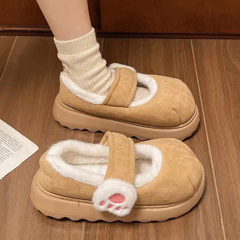 Cute Cat Paw Velcro Winter Fleece Slippers - Image 7