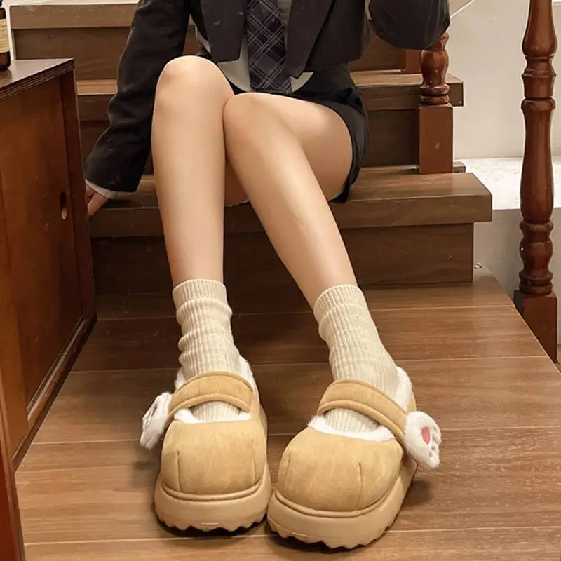Cute Cat Paw Velcro Winter Fleece Slippers - Image 8