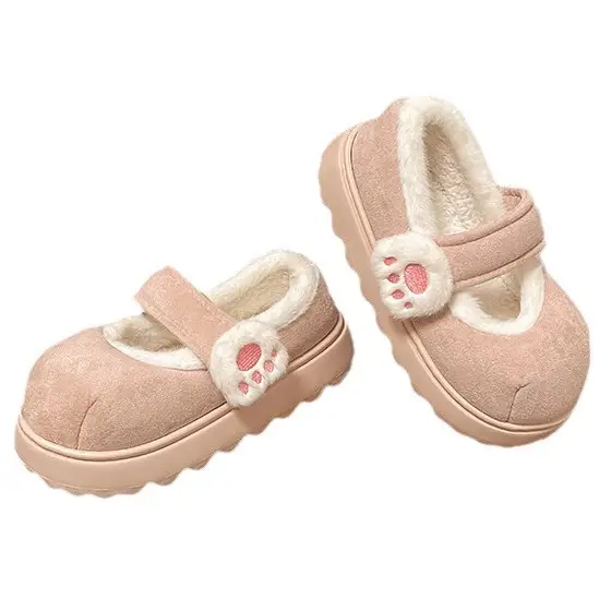 Cute Cat Paw Velcro Winter Fleece Slippers - Image 9