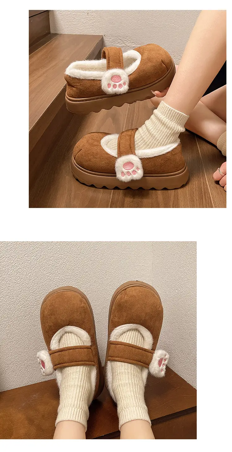Cute Cat Paw Velcro Winter Fleece Slippers — feature 10