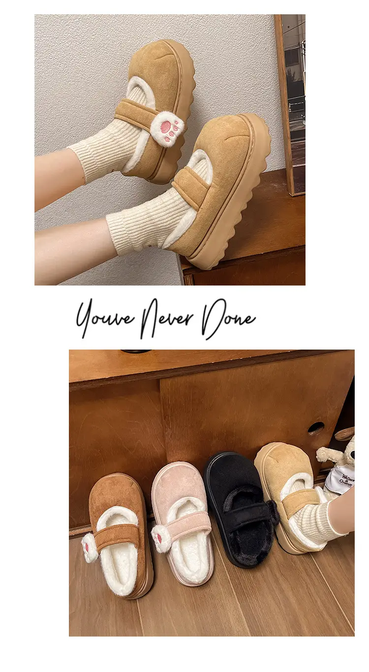 Cute Cat Paw Velcro Winter Fleece Slippers — feature 13