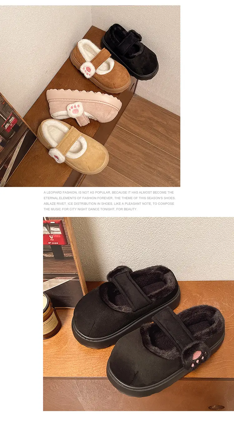 Cute Cat Paw Velcro Winter Fleece Slippers — feature 14