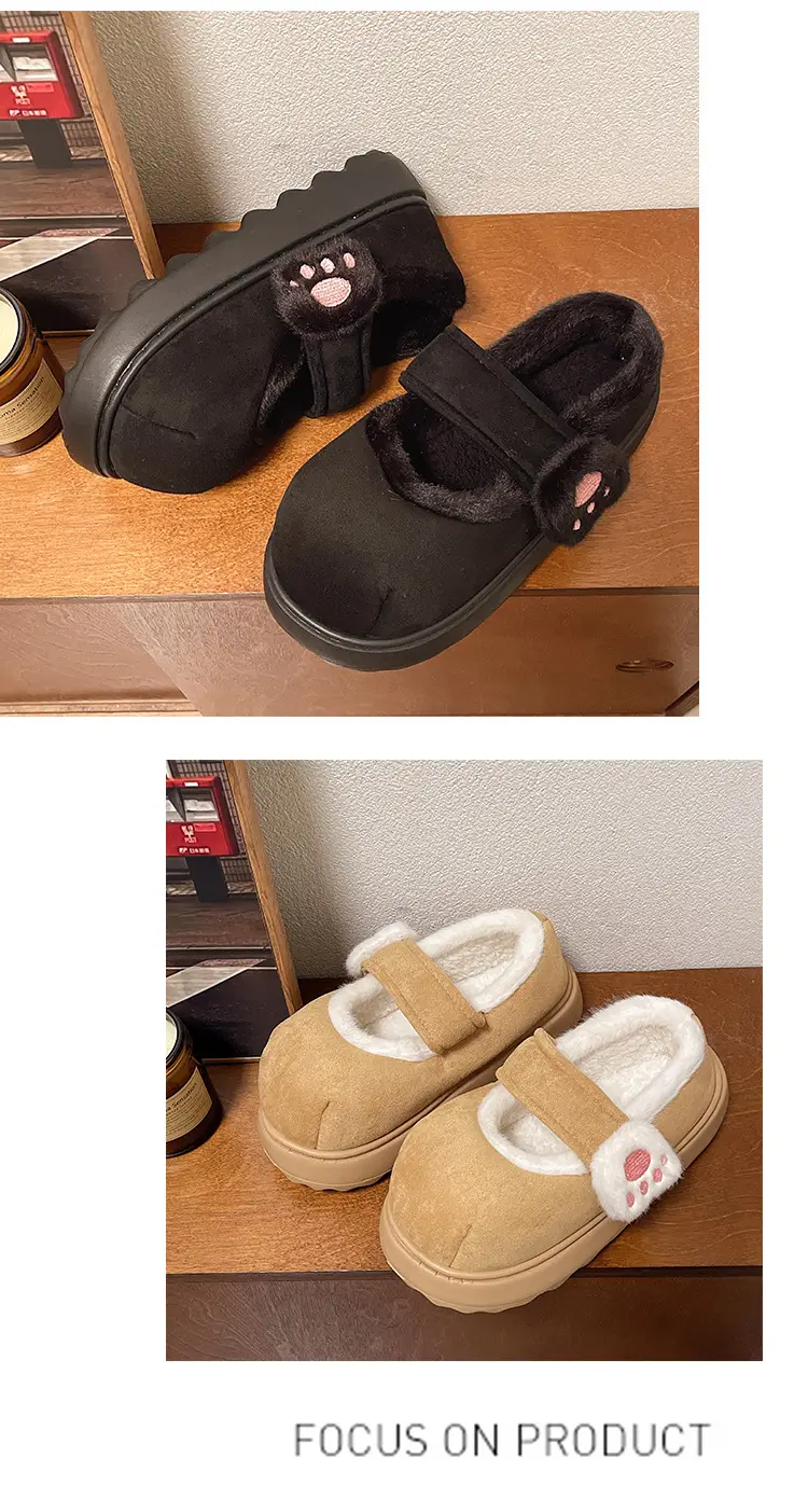 Cute Cat Paw Velcro Winter Fleece Slippers — feature 15