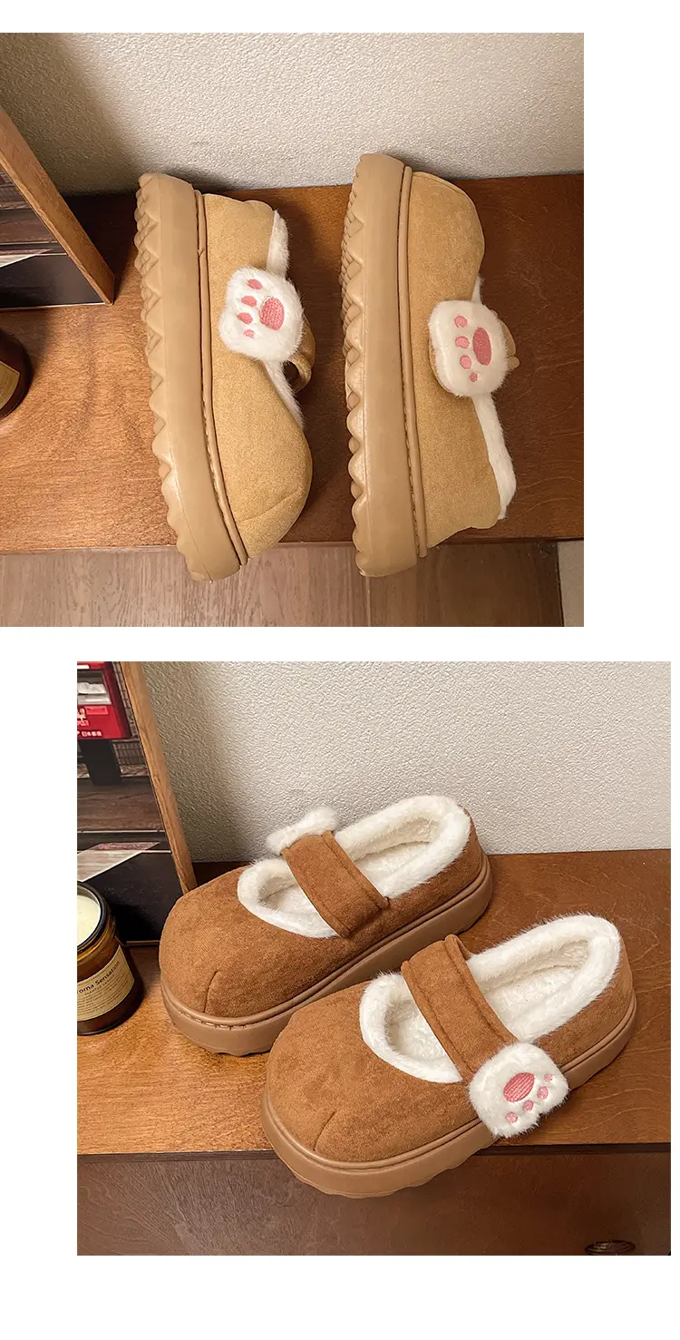 Cute Cat Paw Velcro Winter Fleece Slippers — feature 16