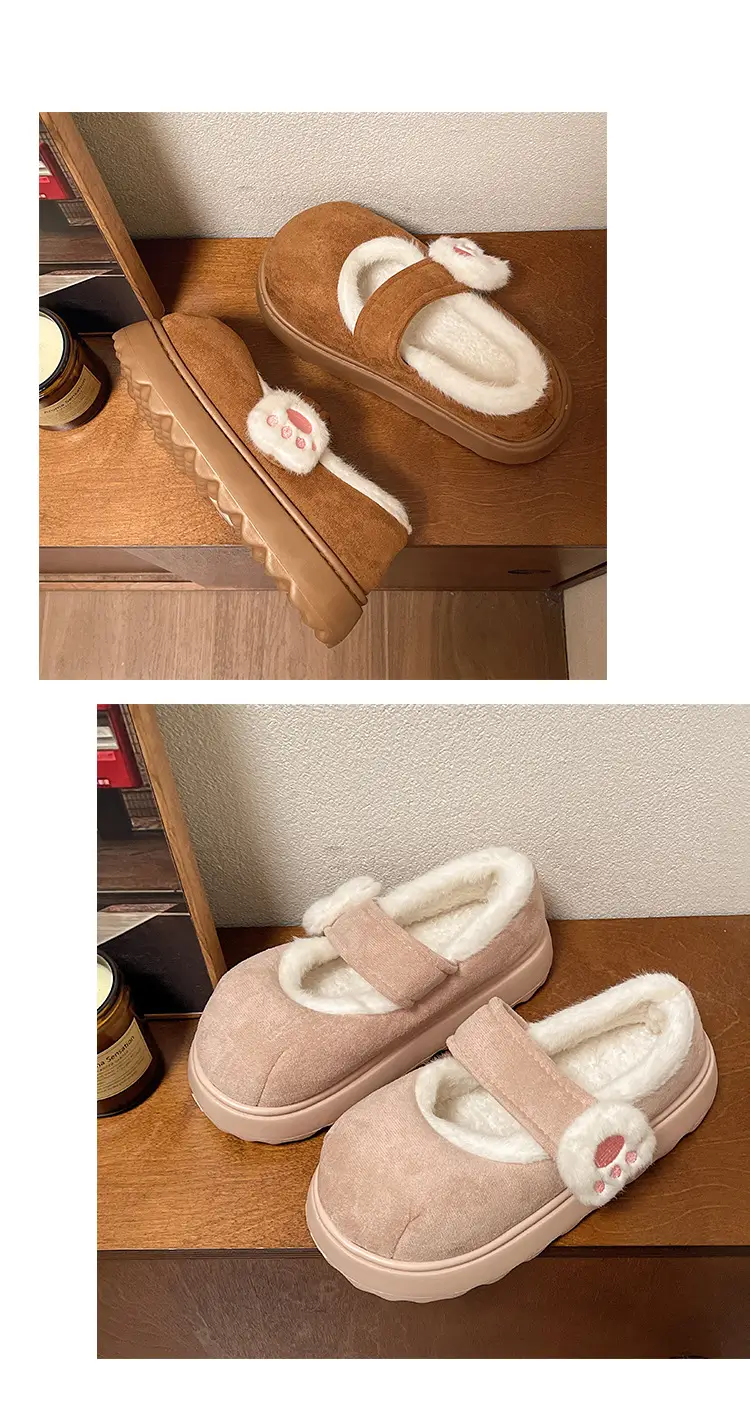Cute Cat Paw Velcro Winter Fleece Slippers — feature 17