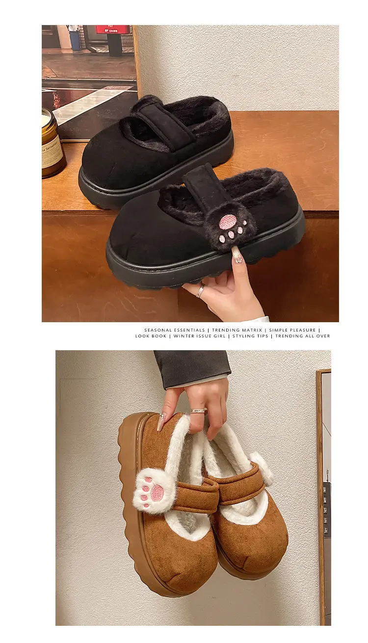 Cute Cat Paw Velcro Winter Fleece Slippers — feature 5