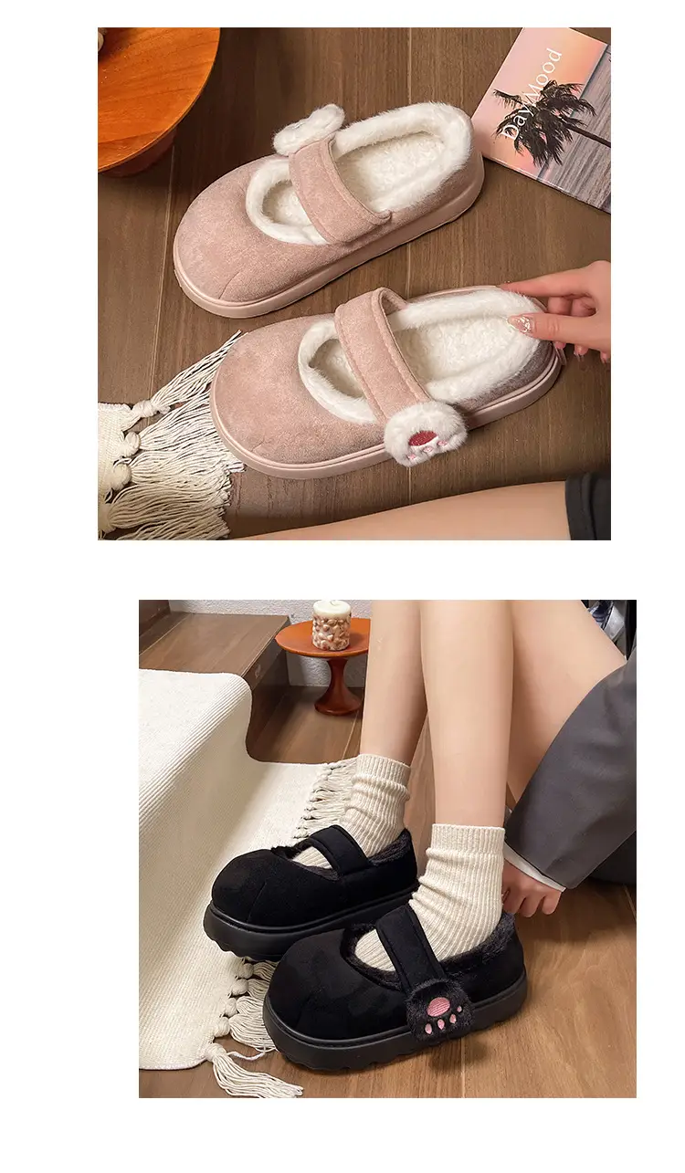 Cute Cat Paw Velcro Winter Fleece Slippers — feature 6