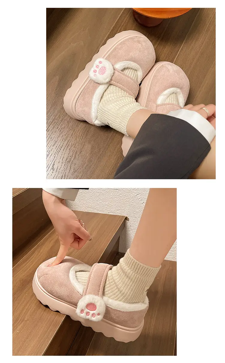 Cute Cat Paw Velcro Winter Fleece Slippers — feature 8