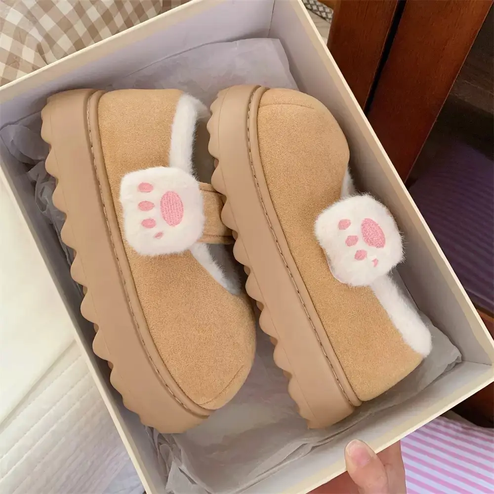Cute Cat Paw Velcro Winter Fleece Slippers - Image 2