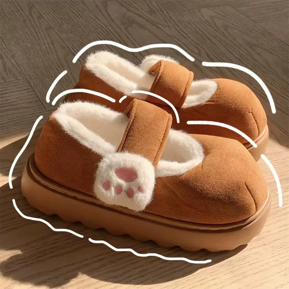 Cute Cat Paw Velcro Winter Fleece Slippers - Image 3