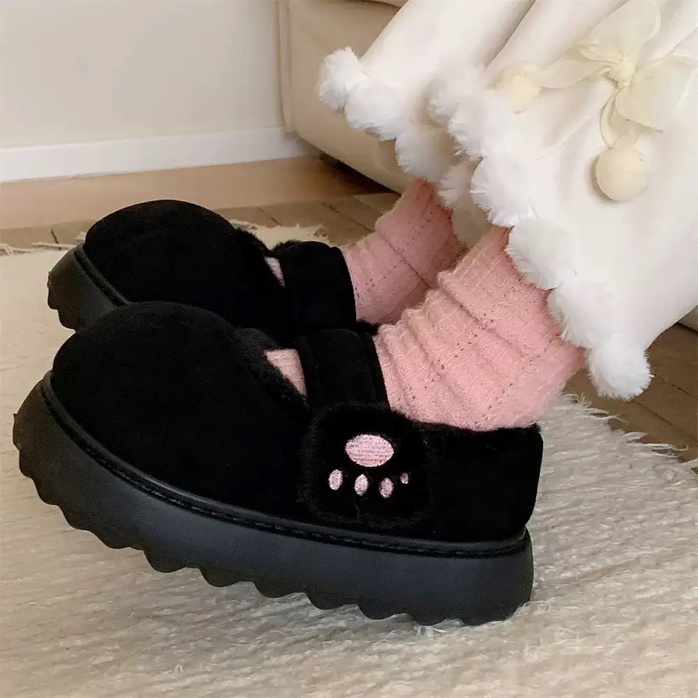 Cute Cat Paw Velcro Winter Fleece Slippers - Image 4