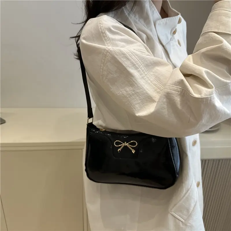 Korean Bow Shoulder Bag for Women Red Leather - Image 10