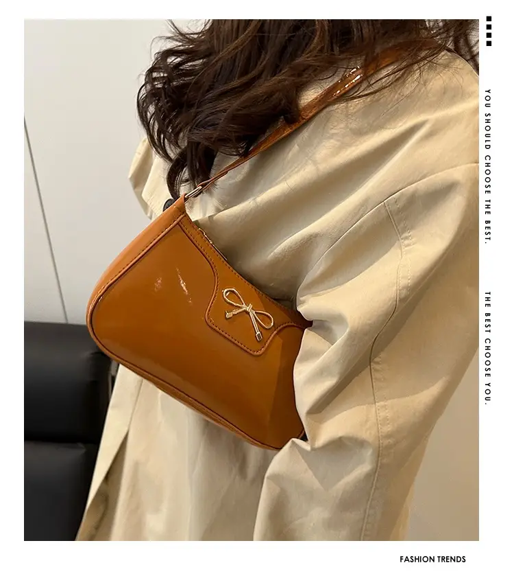Korean Bow Shoulder Bag for Women Red Leather — feature 1