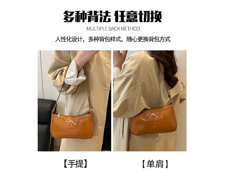 Korean Bow Shoulder Bag for Women Red Leather — feature 12