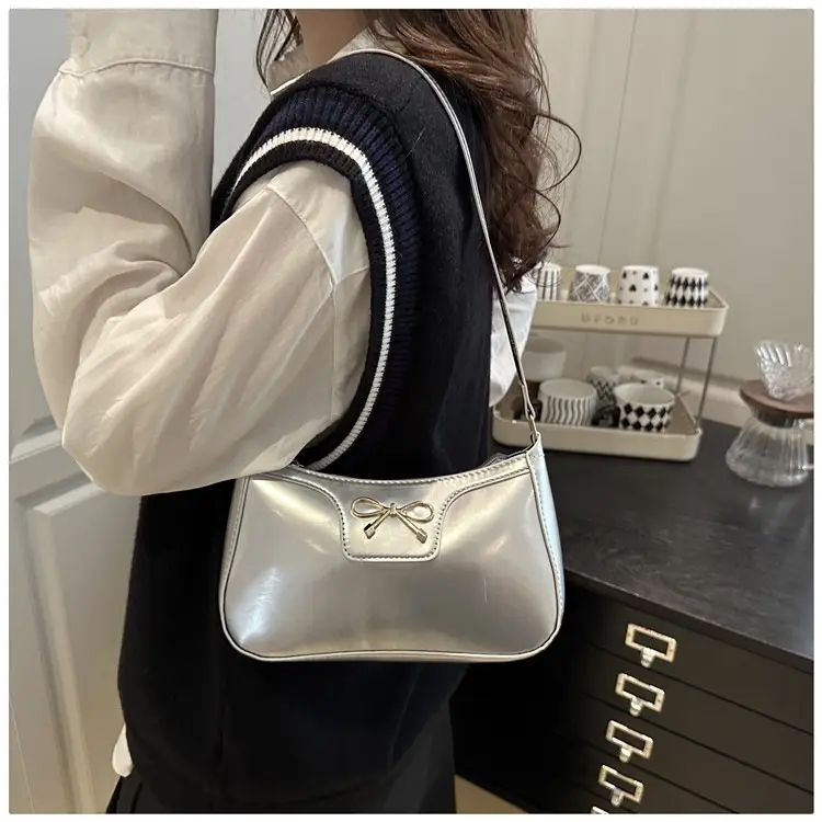 Korean Bow Shoulder Bag for Women Red Leather — feature 14