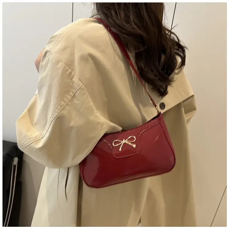 Korean Bow Shoulder Bag for Women Red Leather — feature 18