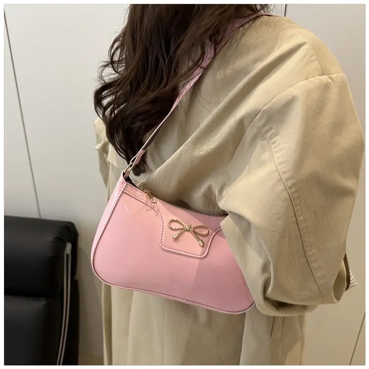 Korean Bow Shoulder Bag for Women Red Leather — feature 19