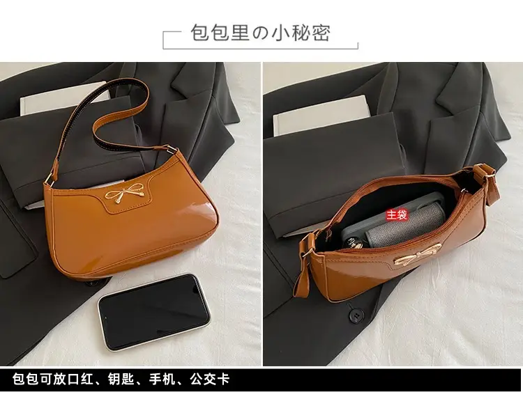 Korean Bow Shoulder Bag for Women Red Leather — feature 2