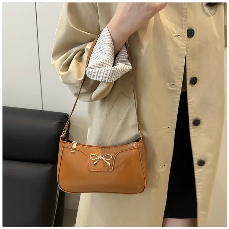 Korean Bow Shoulder Bag for Women Red Leather — feature 21