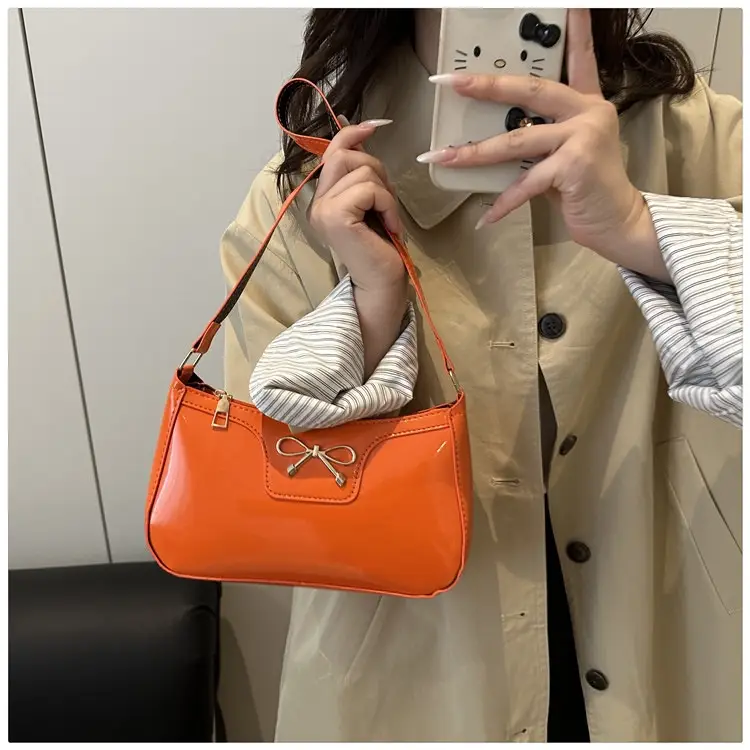 Korean Bow Shoulder Bag for Women Red Leather — feature 24