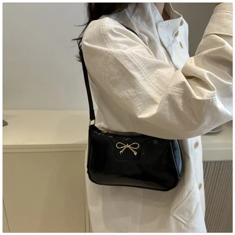 Korean Bow Shoulder Bag for Women Red Leather — feature 25