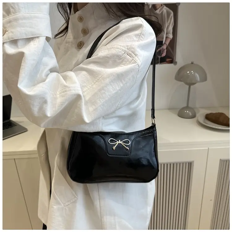 Korean Bow Shoulder Bag for Women Red Leather — feature 26