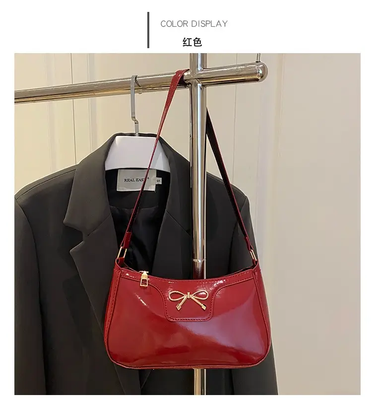 Korean Bow Shoulder Bag for Women Red Leather — feature 32