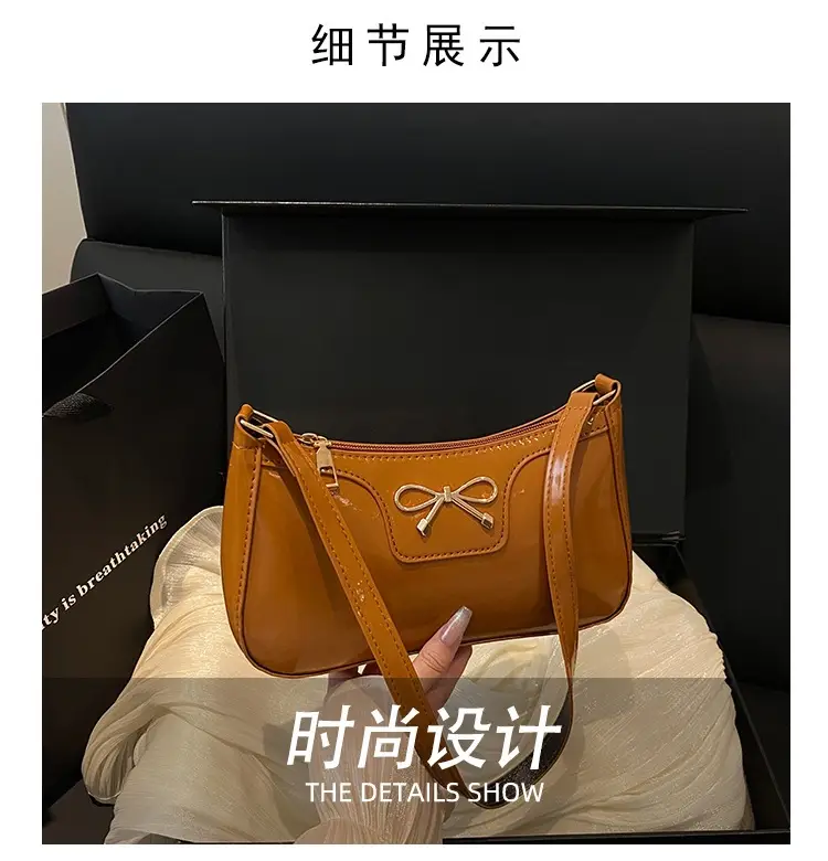 Korean Bow Shoulder Bag for Women Red Leather — feature 5