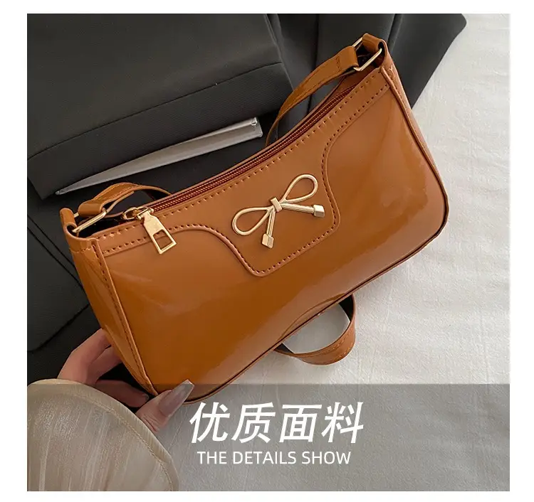 Korean Bow Shoulder Bag for Women Red Leather — feature 8