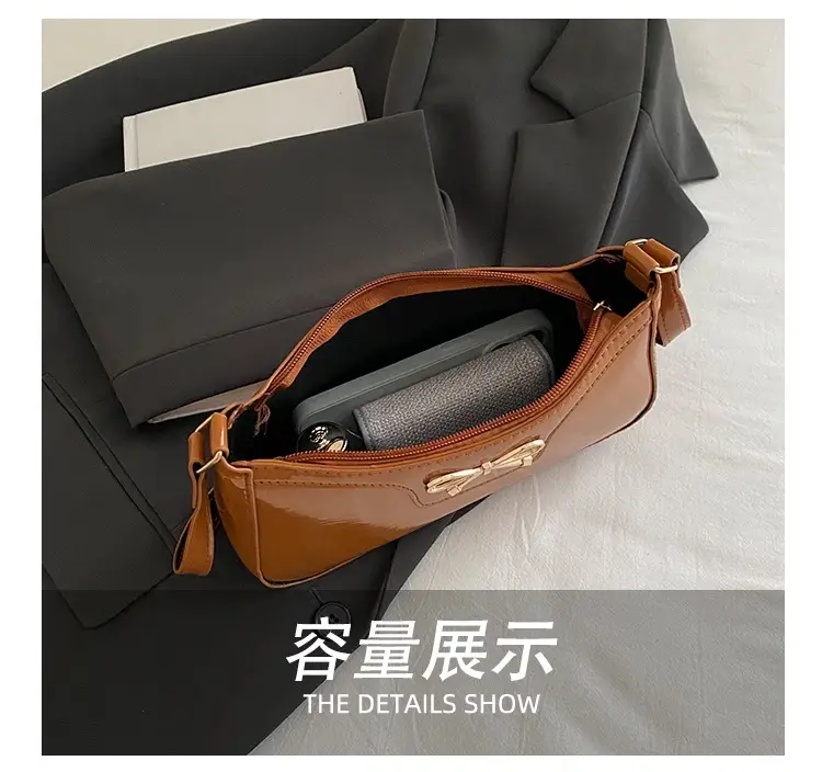 Korean Bow Shoulder Bag for Women Red Leather — feature 9