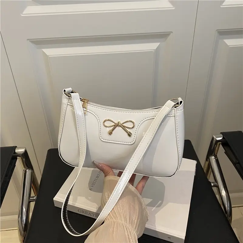 Korean Bow Shoulder Bag for Women Red Leather - Image 3