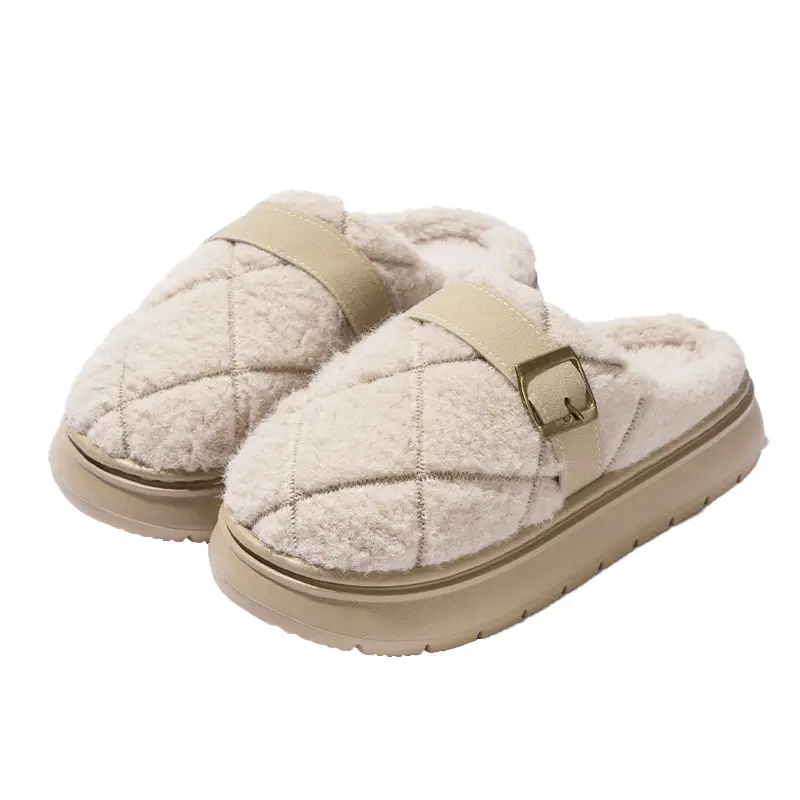 Plush Cotton Slippers, Light Luxury Plaid Women's Couple Confinement Cotton Shoes, Autumn and Winter Indoor Home Warm and Comfortable Household Use - Image 8