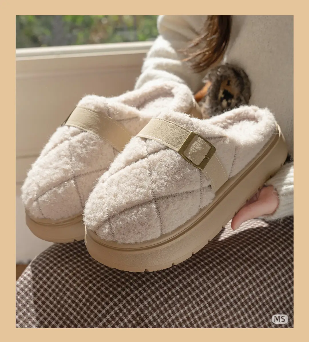 Plush Cotton Slippers, Light Luxury Plaid Women's Couple Confinement Cotton Shoes, Autumn and Winter Indoor Home Warm and Comfortable Household Use — feature 5