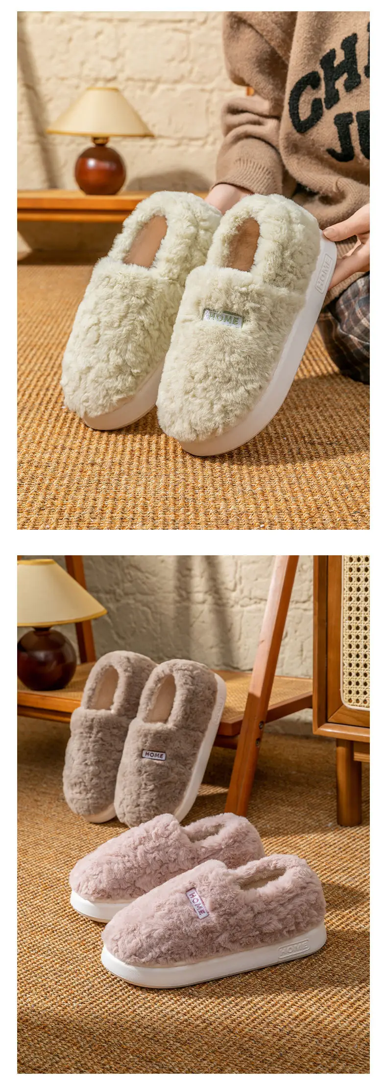 Women's Fleece Lined Winter Slippers White — feature 15