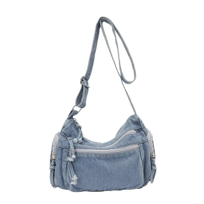 Denim Crossbody Bag for Women Multi-Zipper Commuter Phone Bag - Image 8