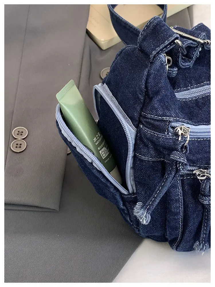 Denim Crossbody Bag for Women Multi-Zipper Commuter Phone Bag — feature 11