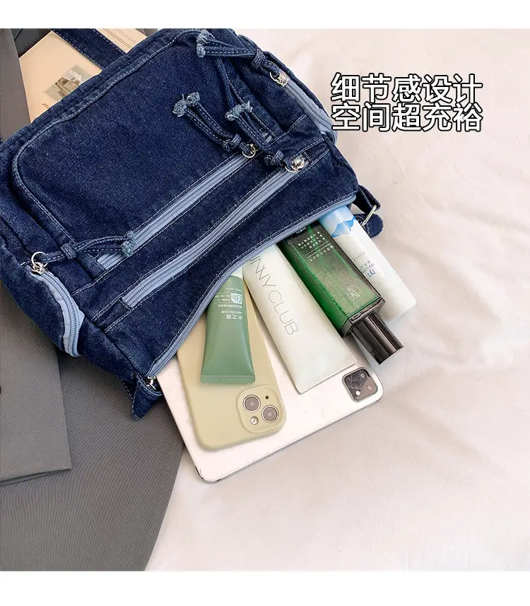 Denim Crossbody Bag for Women Multi-Zipper Commuter Phone Bag — feature 14