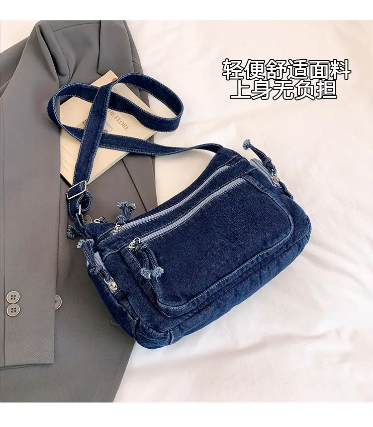 Denim Crossbody Bag for Women Multi-Zipper Commuter Phone Bag — feature 15