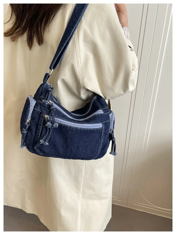 Denim Crossbody Bag for Women Multi-Zipper Commuter Phone Bag — feature 17