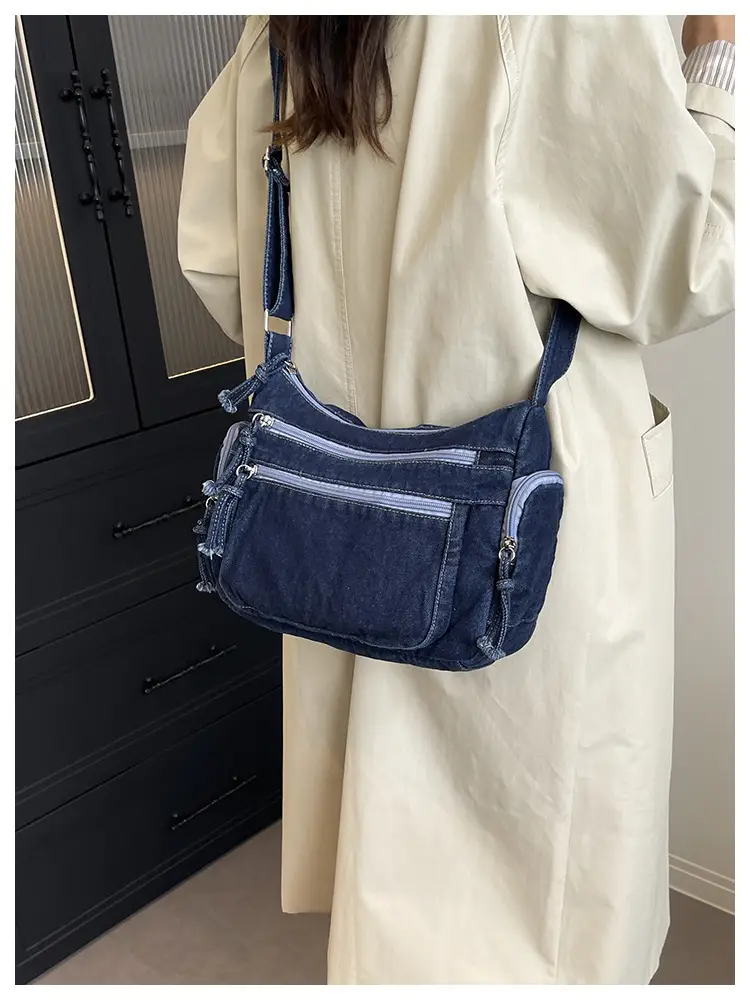 Denim Crossbody Bag for Women Multi-Zipper Commuter Phone Bag — feature 19