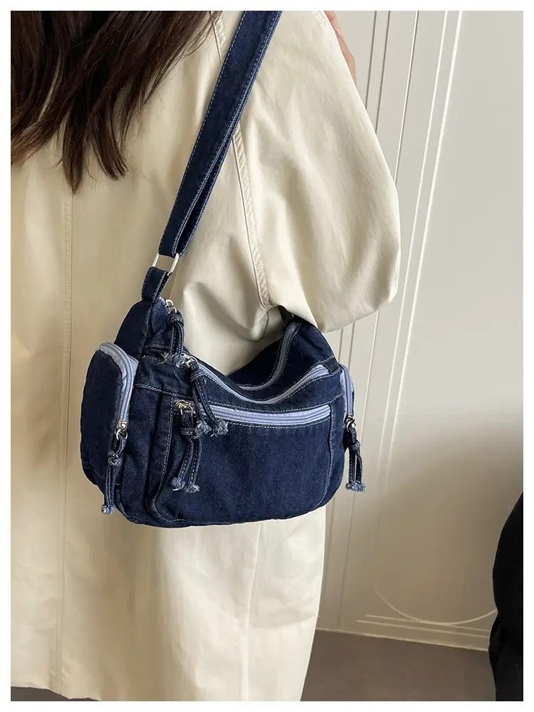 Denim Crossbody Bag for Women Multi-Zipper Commuter Phone Bag — feature 21