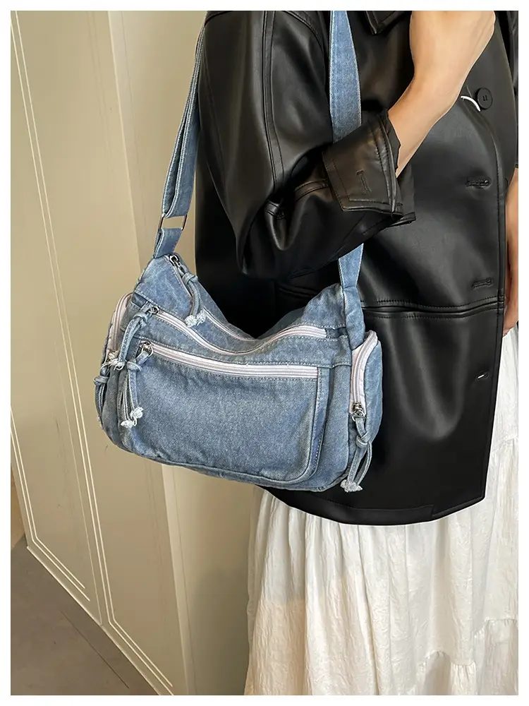 Denim Crossbody Bag for Women Multi-Zipper Commuter Phone Bag — feature 22