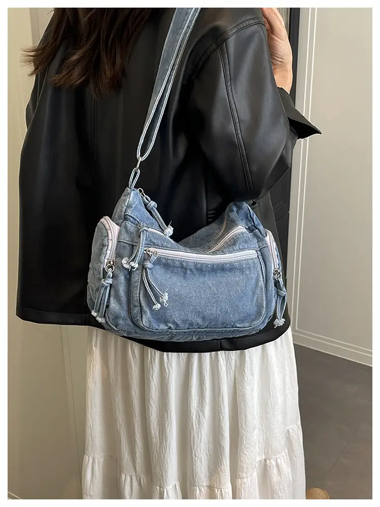 Denim Crossbody Bag for Women Multi-Zipper Commuter Phone Bag — feature 23