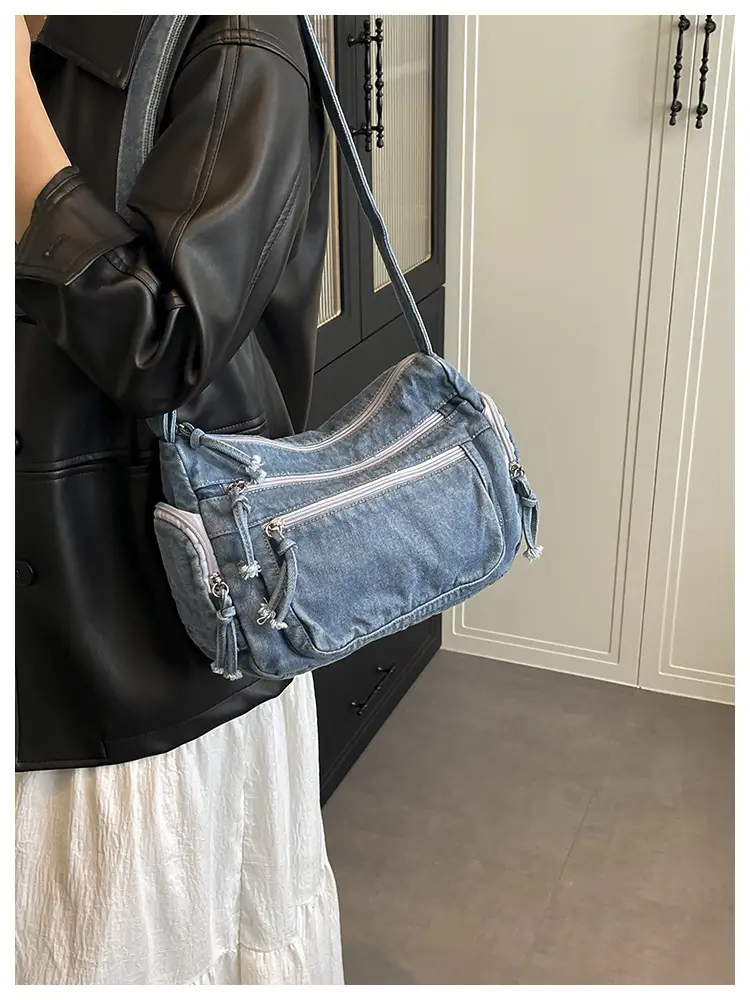 Denim Crossbody Bag for Women Multi-Zipper Commuter Phone Bag — feature 24