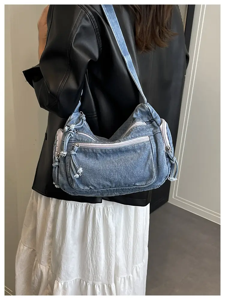 Denim Crossbody Bag for Women Multi-Zipper Commuter Phone Bag — feature 25