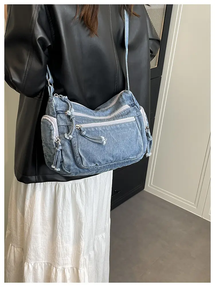 Denim Crossbody Bag for Women Multi-Zipper Commuter Phone Bag — feature 28