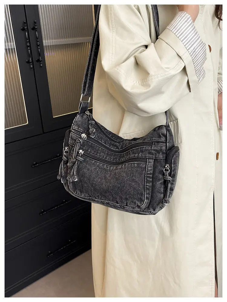 Denim Crossbody Bag for Women Multi-Zipper Commuter Phone Bag — feature 29