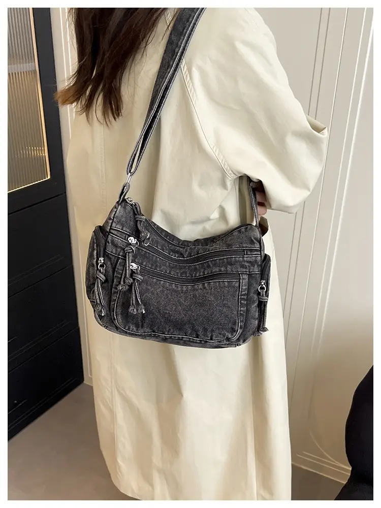 Denim Crossbody Bag for Women Multi-Zipper Commuter Phone Bag — feature 30