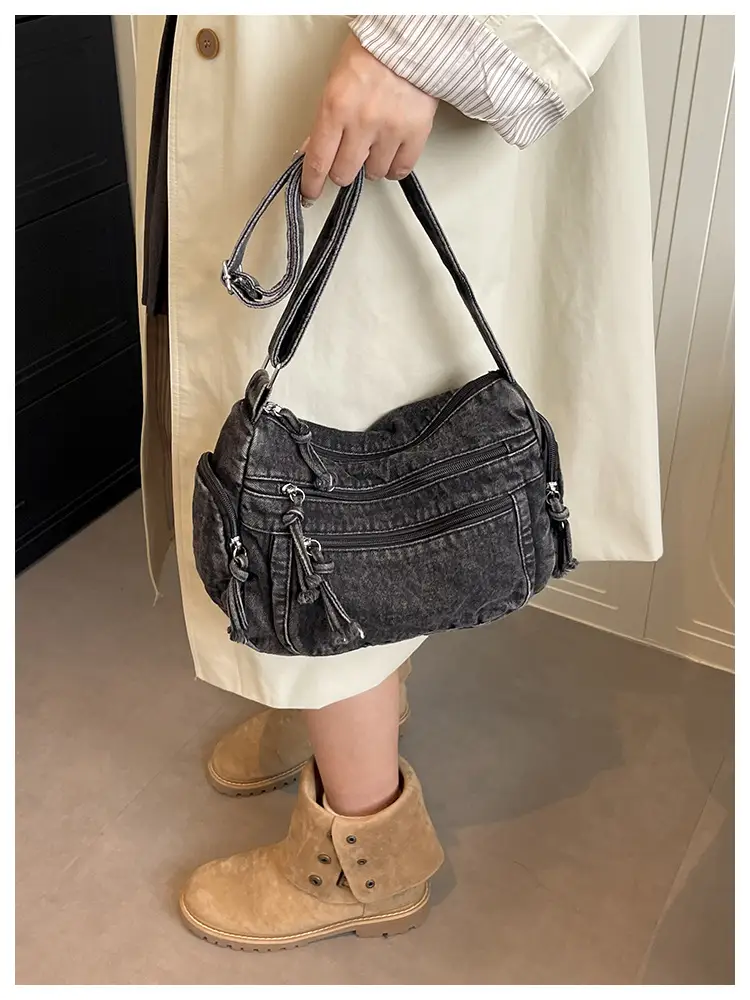 Denim Crossbody Bag for Women Multi-Zipper Commuter Phone Bag — feature 32